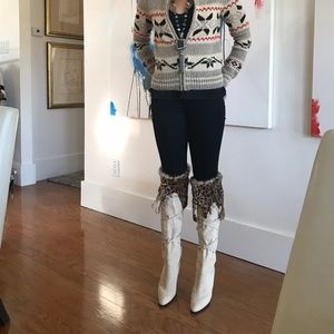 Manolo Blahnik over the knee white heeled boots